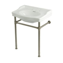 Kingston Brass KVPB30229W388 Victorian 30" Ceramic Console Sink with Stainless Steel Legs (8-Inch, 3-Hole), White/Brushed Nickel