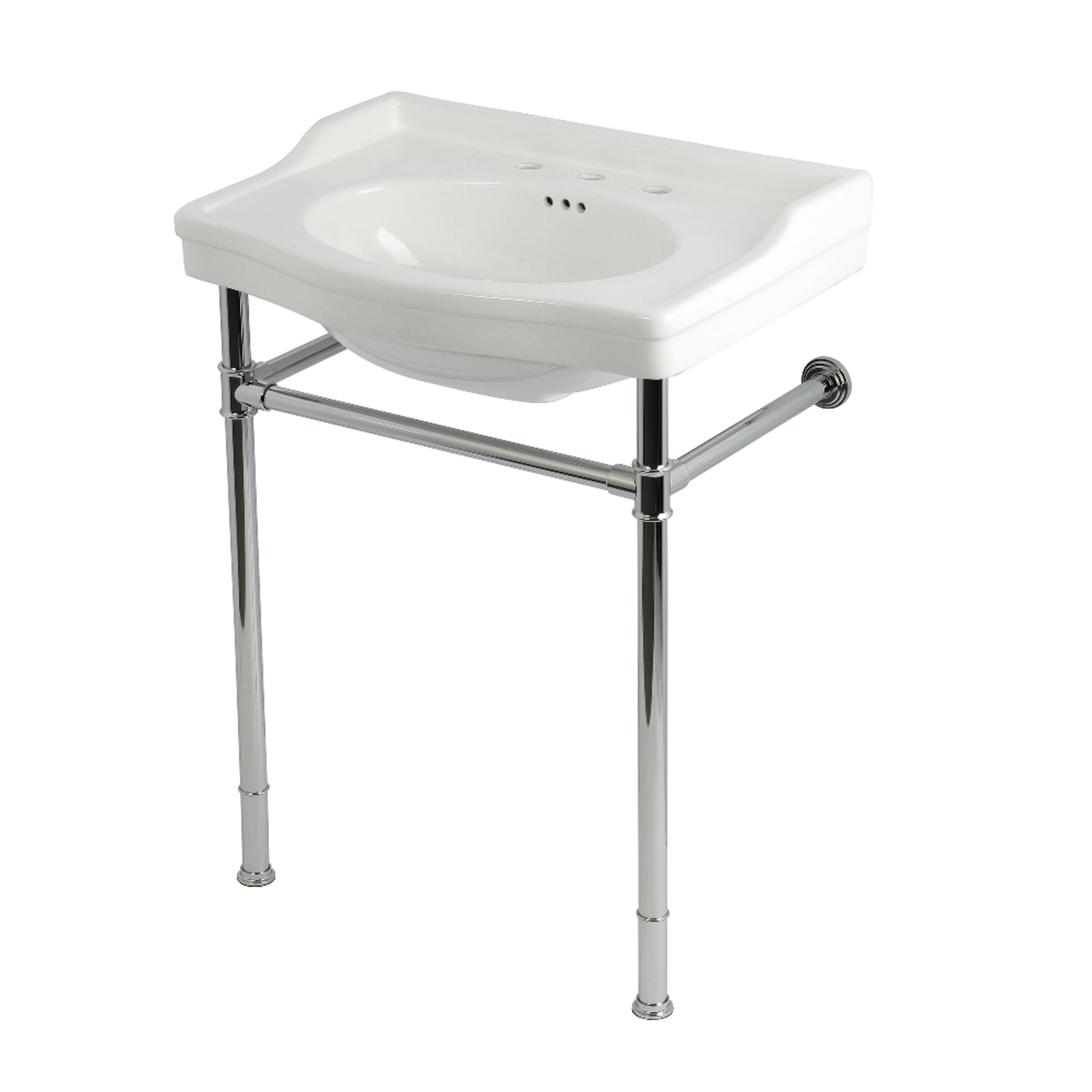 Kingston Brass KVPB30229W81 Victorian 30" Ceramic Console Sink with Stainless Steel Legs (8-Inch, 3-Hole), White/Polished Chrome