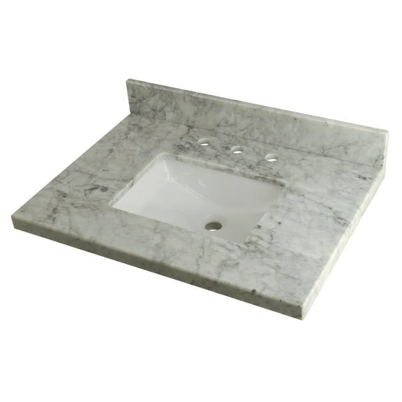 Kingston Brass KVPB3022M38SQ Carrara Marble Vanity Top with Square Undermount Sink, Carrara Marble