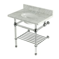 Kingston Brass KVPB3030MAB1 Templeton 30" Carrara Marble Console Sink with Acrylic Legs and Shelf (8-Inch, 3-Hole), Carrara Marble White/Polished Chrome