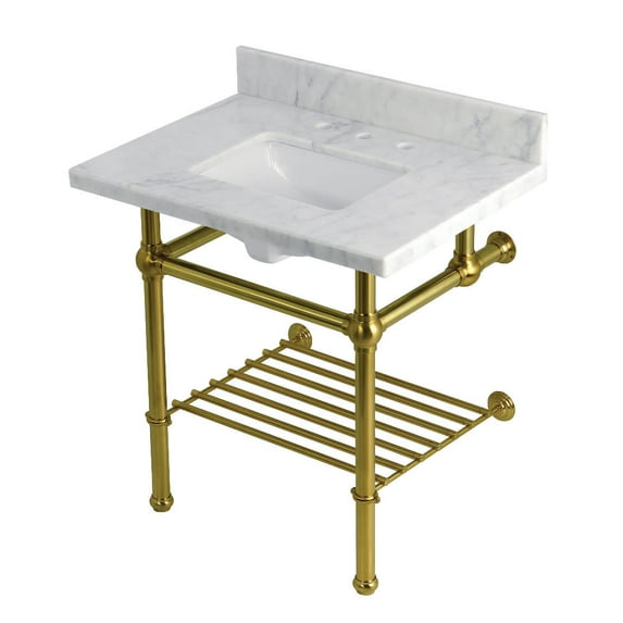Kingston Brass Kvpb3030mbsqb-T-Set Templeton 30" Rectangular Brass, Marble Console