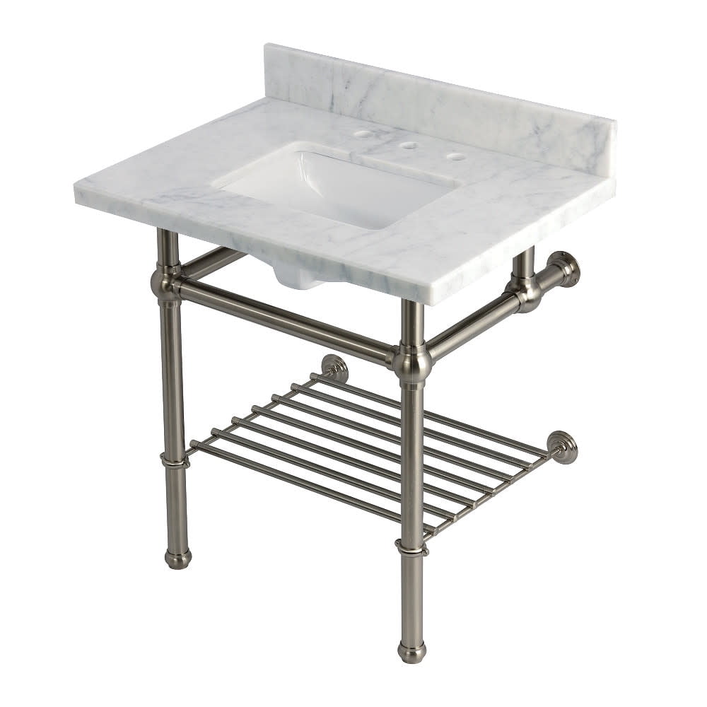 Kingston Brass KVPB3030MBSQB8 Templeton 30" Rectangular Brass, Marble Console Bathroom