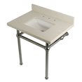 thumbnail image 1 of Kingston Brass KVPB3030WQBSQ1 Templeton 30" x 22" White Quartz Console Sink with Brass Feet, White Quartz/Polished Chrome, 1 of 6