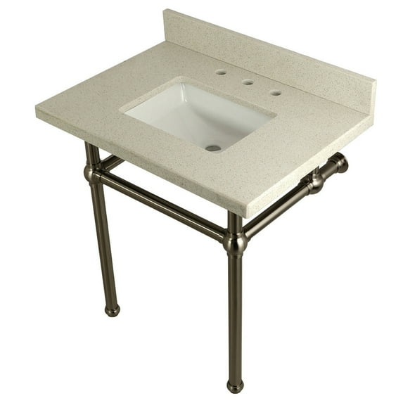 Kingston Brass KVPB3030WQBSQ8 Templeton 30" x 22" White Quartz Console Sink with Brass Feet, White Quartz/Brushed Nickel