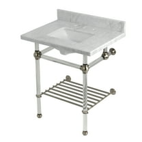 Kingston Brass KVPB30MASQB8 Templeton 30" Carrara Marble Console Sink with Acrylic Legs and Shelf (8-Inch, 3-Hole), Carrara Marble White/Brushed Nickel