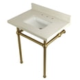thumbnail image 1 of Kingston Brass KVPB30WQBSQ7 Templeton 30" x 22" White Quartz Console Sink with Brass Feet, White Quartz/Brushed Brass, 1 of 3