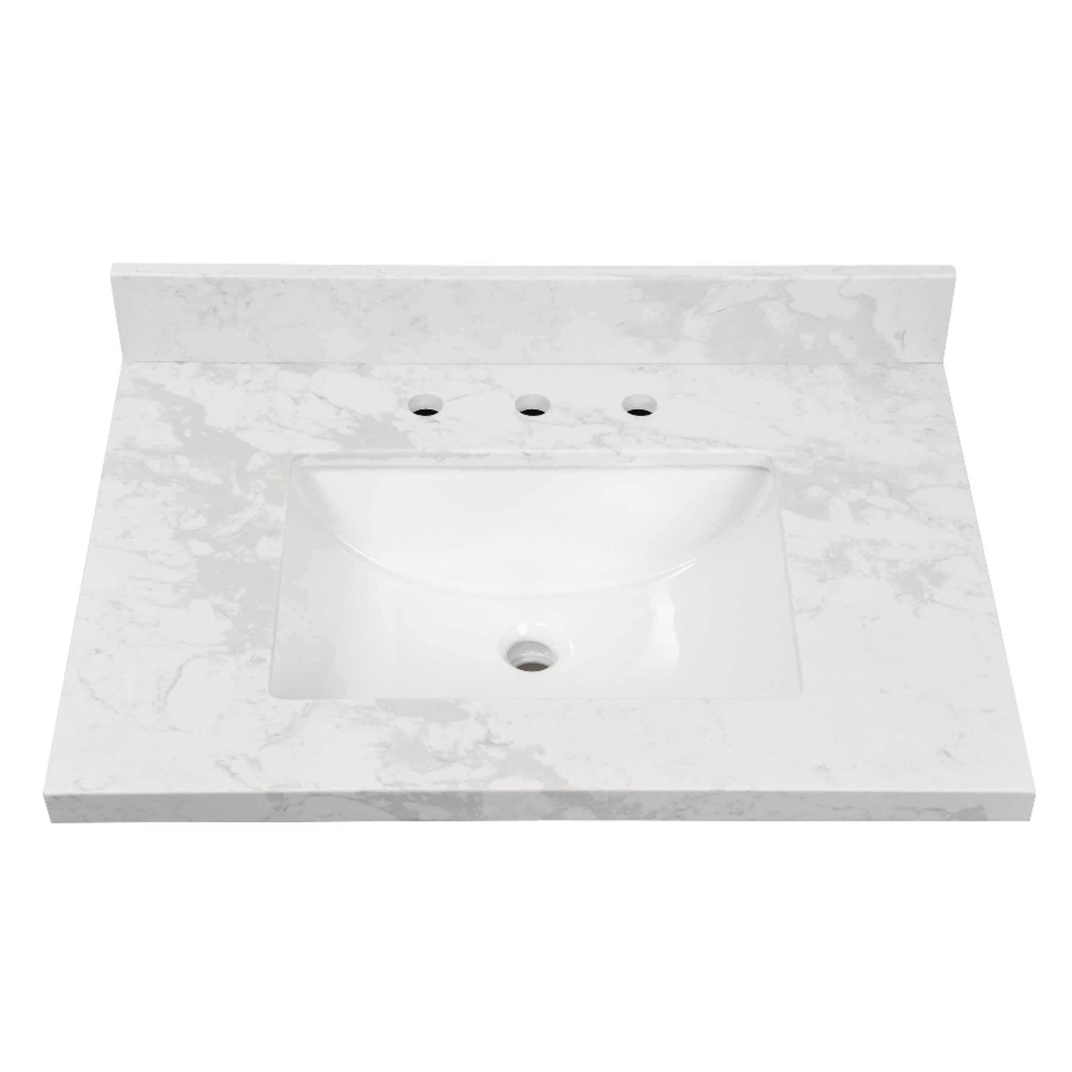 Kingston Brass KVPB3122W38CR Ferrara 31-Inch Carrara Quartz Vanity Top (8" Faucet Drillings) in Carrara Quartz White