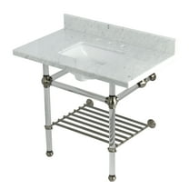 Kingston Brass KVPB3630MASQB8 Templeton 36" Carrara Marble Console Sink with Acrylic Legs and Shelf (8-Inch, 3-Hole), Carrara Marble White/Brushed Nickel