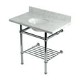 thumbnail image 1 of Kingston Brass KVPB36MBB1 Templeton 36" Carrara Marble Console Sink with Brass Legs and Shelf (8-Inch, 3-Hole), Carrara Marble White/Polished Chrome, 1 of 4