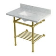 thumbnail image 1 of Kingston Brass KVPB36MBSQB7 Templeton 36" Carrara Marble Console Sink with Brass Legs and Shelf (8-Inch, 3-Hole), Carrara Marble White/Brushed Brass, 1 of 4