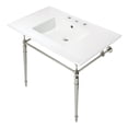 thumbnail image 1 of Kingston Brass KVPB37227W8PN Edwardian 37" Ceramic Console Sink with Brass Legs (8-Inch, 3-Hole), White/Polished Nickel, 1 of 8
