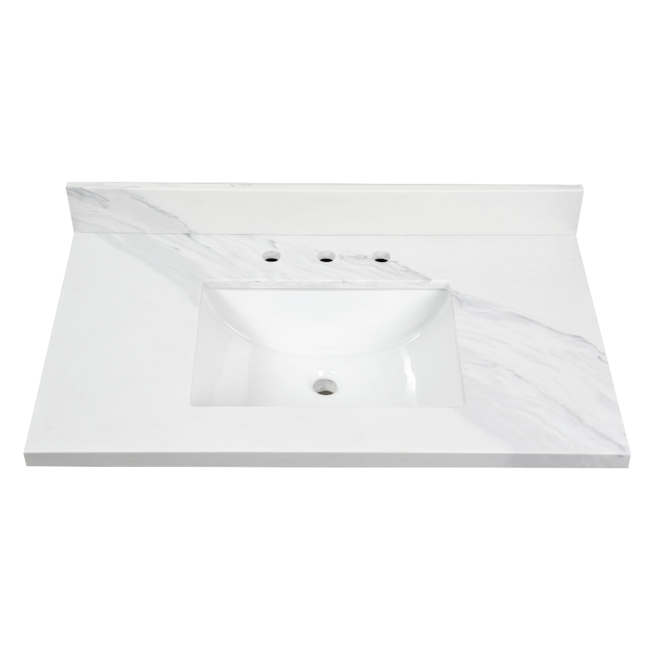 Kingston Brass KVPB3722W38CL Mayorca 37-Inch Quartz Vanity Top (8" Faucet Drillings) in Quartz White