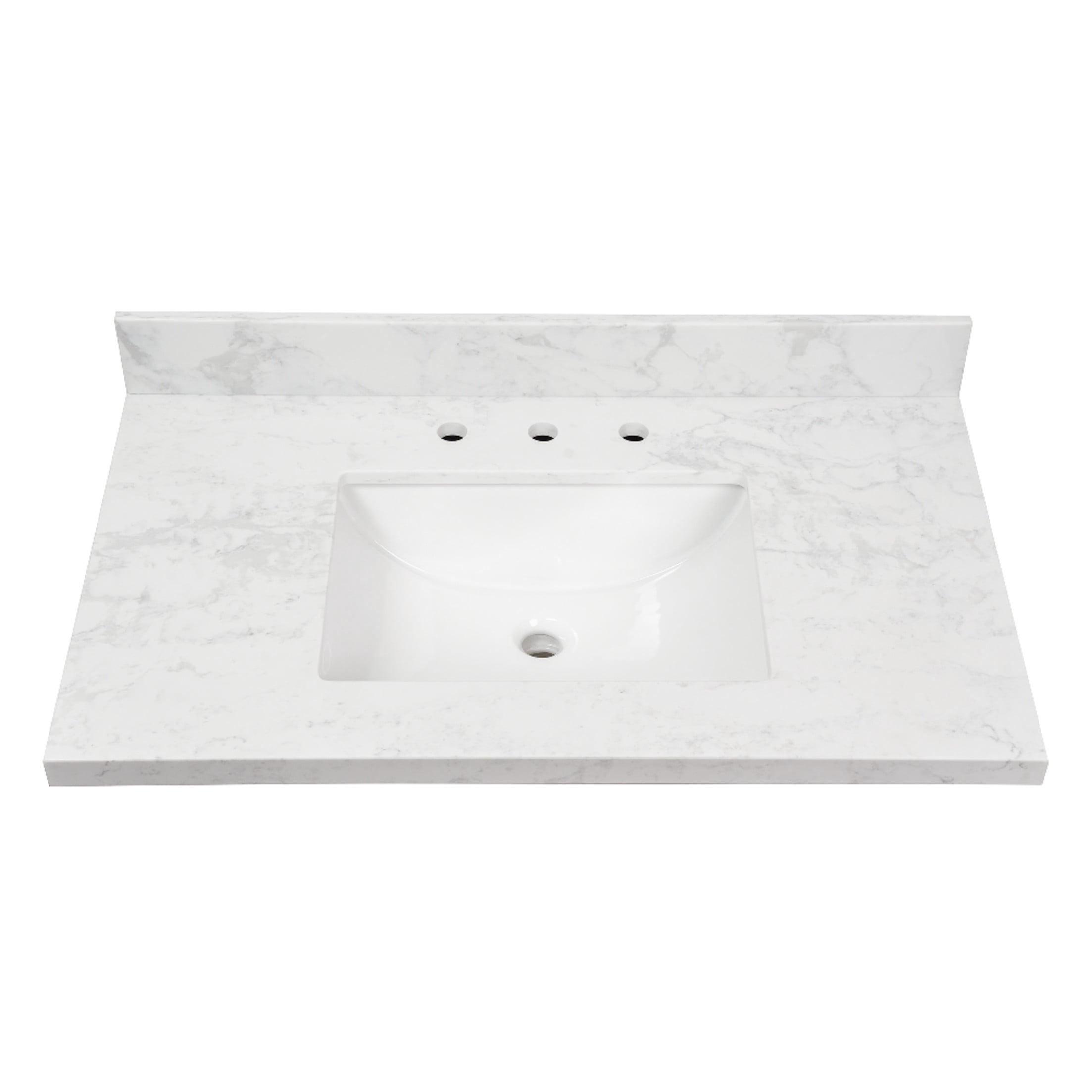 Kingston Brass KVPB3722W38CR Ferrara 37-Inch Quartz Vanity Top (8" Faucet Drillings) in Quartz White