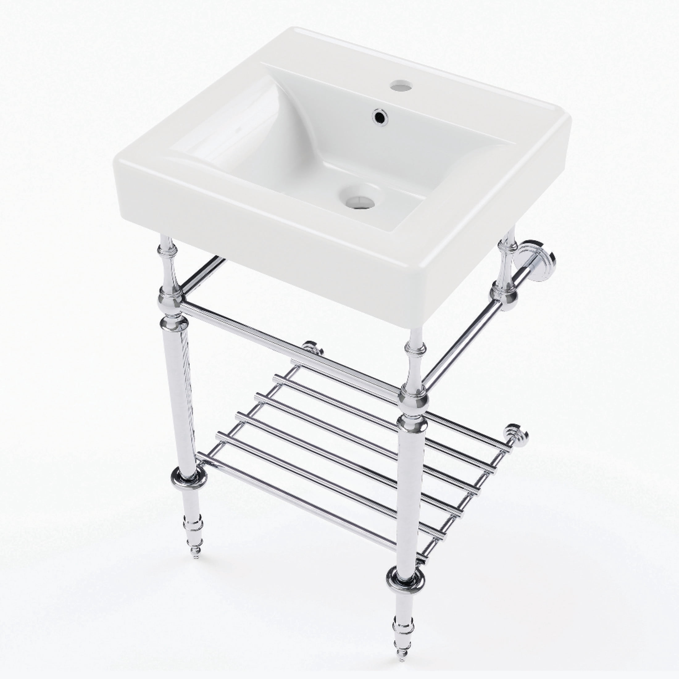 Kingston Brass KVPBH2018W11 Edwardian 20-Inch Ceramic Console Sink with Brass Legs and Shelf (1-Hole) in White/Polished Chrome