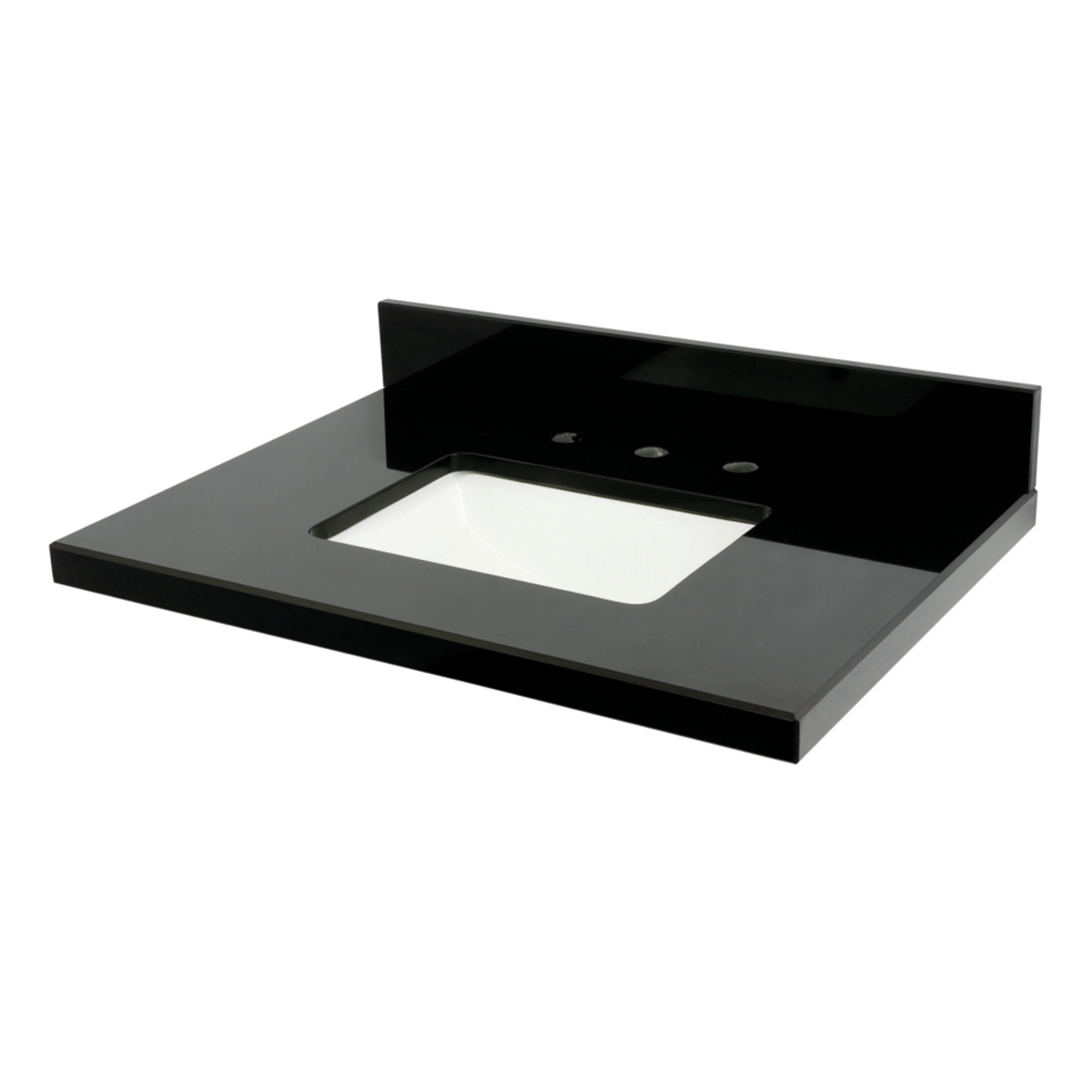 Kingston Brass KVPK3022K38SQ Templeton 30-Inch Black Granite Vanity Top (8" Faucet Drillings) in Black/White