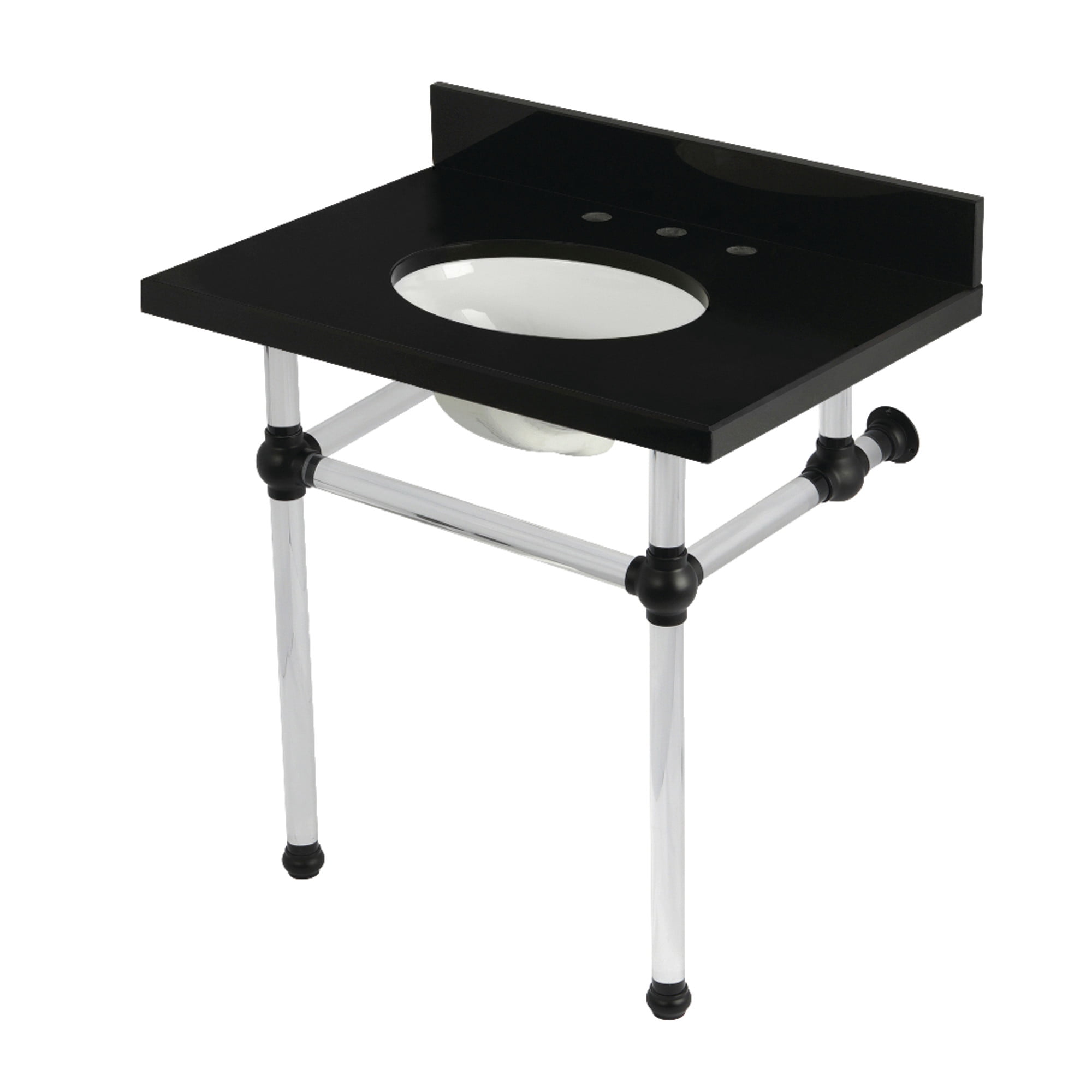 Kingston Brass KVPK3030KA0 Templeton 30" Black Granite Console Sink with Acrylic Legs (8-Inch, 3-Hole), Black Granite/Matte Black