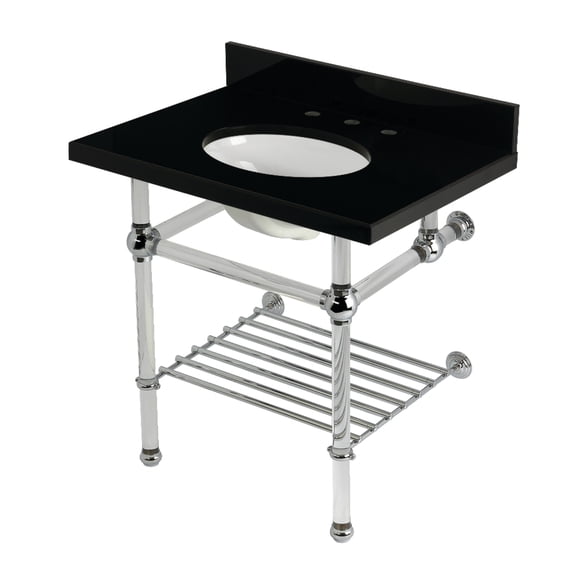 Kingston Brass KVPK3030KAB1 Templeton 30" Black Granite Console Sink with Acrylic Legs and Shelf (8-Inch, 3-Hole), Black Granite/Polished Chrome
