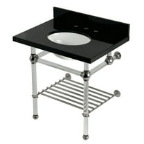 Kingston Brass KVPK3030KAB6 Templeton 30" Black Granite Console Sink with Acrylic Legs and Shelf (8-Inch, 3-Hole), Black Granite/Polished Nickel