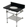 thumbnail image 1 of Kingston Brass KVPK3030KAB8 Templeton 30" Black Granite Console Sink with Acrylic Legs and Shelf (8-Inch, 3-Hole), Black Granite/Brushed Nickel, 1 of 4