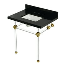 Kingston Brass KVPK3030KASQ7 Templeton 30" Black Granite Console Sink with Acrylic Legs (8-Inch, 3-Hole), Black Granite/Brushed Brass