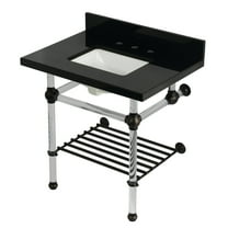 Kingston Brass KVPK3030KASQB5 Templeton 30" Black Granite Console Sink with Acrylic Legs and Shelf (8-Inch, 3-Hole), Black Granite/Oil Rubbed Bronze