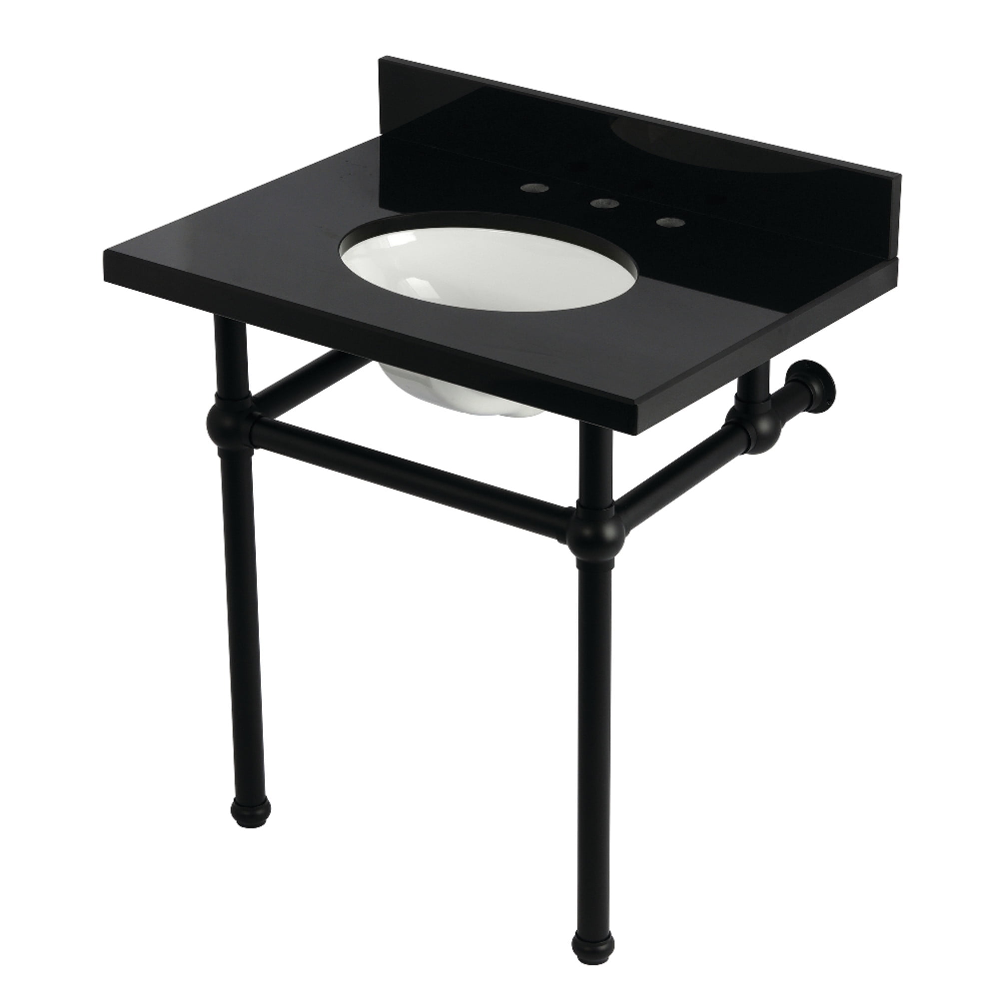 Kingston Brass KVPK3030KB0 Templeton 30" Black Granite Console Sink with Brass Legs (8-Inch, 3-Hole), Black Granite/Matte Black