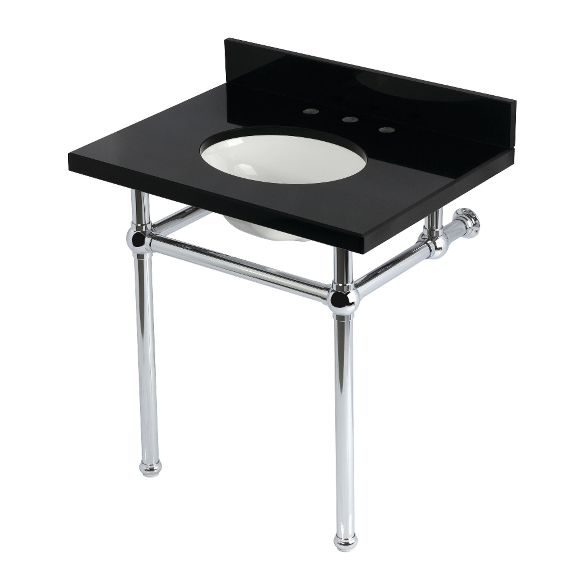 Kingston Brass KVPK3030KB1 Templeton 30" Black Granite Console Sink with Brass Legs (8-Inch, 3-Hole), Black Granite/Polished Chrome
