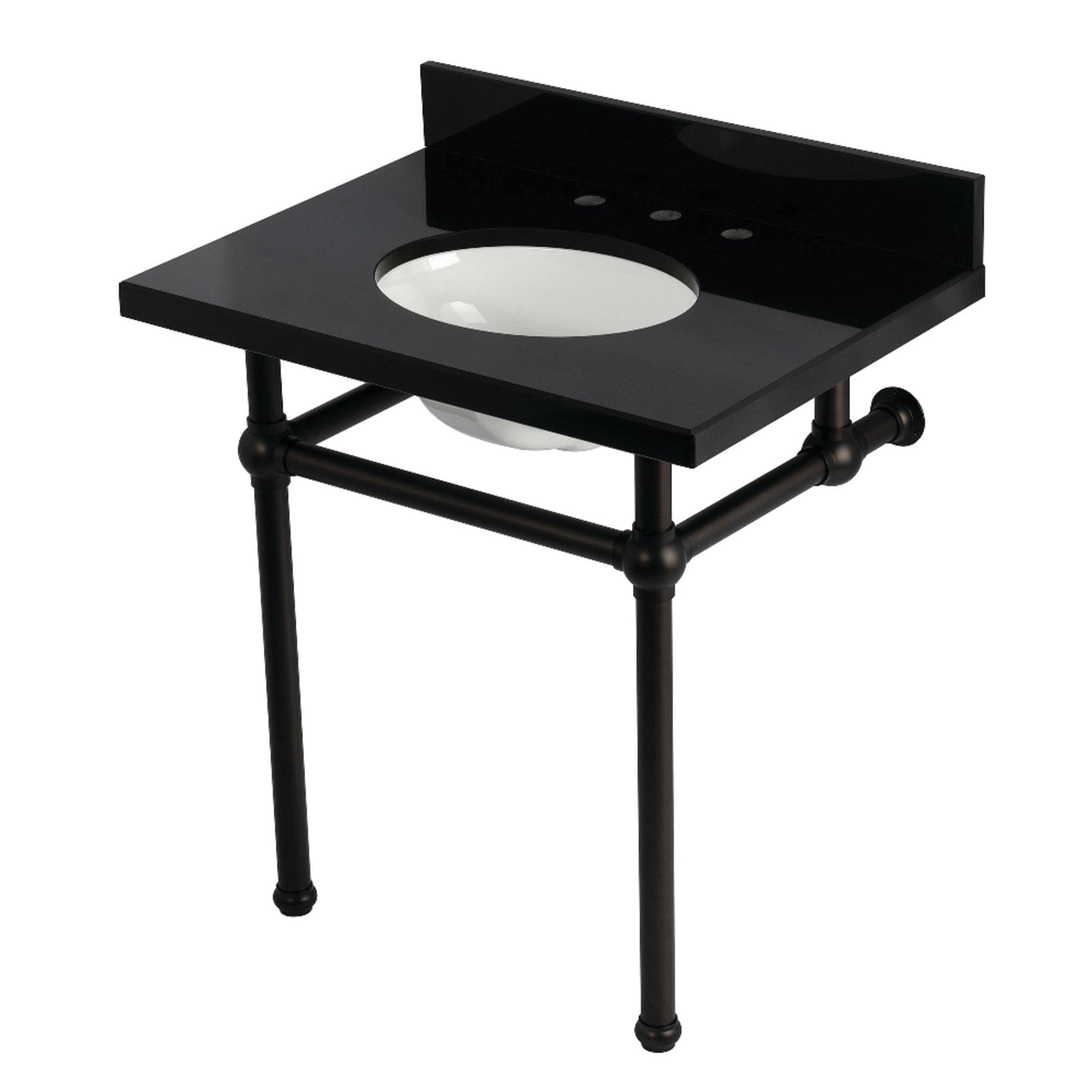 Kingston Brass KVPK3030KB5 Templeton 30" Black Granite Console Sink with Brass Legs (8-Inch, 3-Hole), Black Granite/Oil Rubbed Bronze