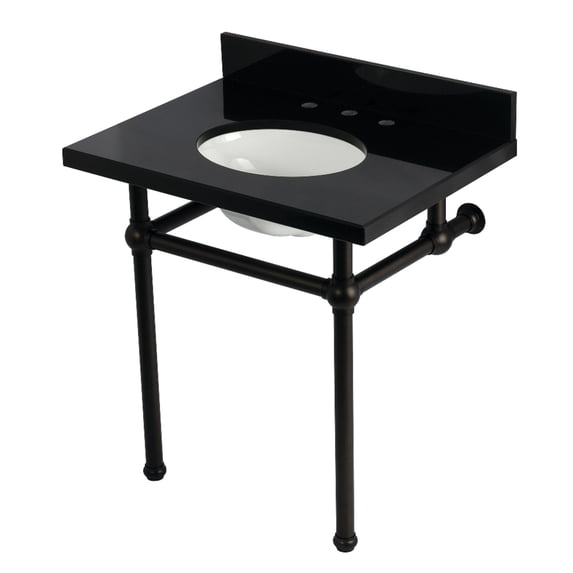 Kingston Brass KVPK3030KB5 Templeton 30" Black Granite Console Sink with Brass Legs (8-Inch, 3-Hole), Black Granite/Oil Rubbed Bronze