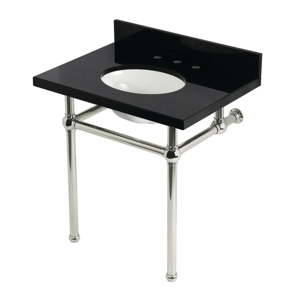 Kingston Brass KVPK3030KB6 Templeton 30" Black Granite Console Sink with Brass Legs (8-Inch, 3-Hole), Black Granite/Polished Nickel