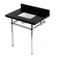 thumbnail image 1 of Kingston Brass KVPK3030KBSQ1 Templeton 30" Black Granite Console Sink with Brass Legs (8-Inch, 3-Hole), Black Granite/Polished Chrome, 1 of 4