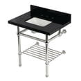 thumbnail image 1 of Kingston Brass KVPK3030KBSQB6 Templeton 30" Black Granite Console Sink with Brass Legs and Shelf (8-Inch, 3-Hole), Black Granite/Polished Nickel, 1 of 4