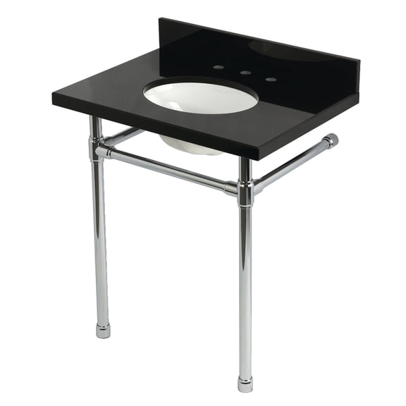 Kingston Brass KVPK30K81ST Dreyfuss 30" Black Granite Console Sink with Stainless Steel Legs (8-Inch, 3-Hole), Black Granite/Polished Chrome