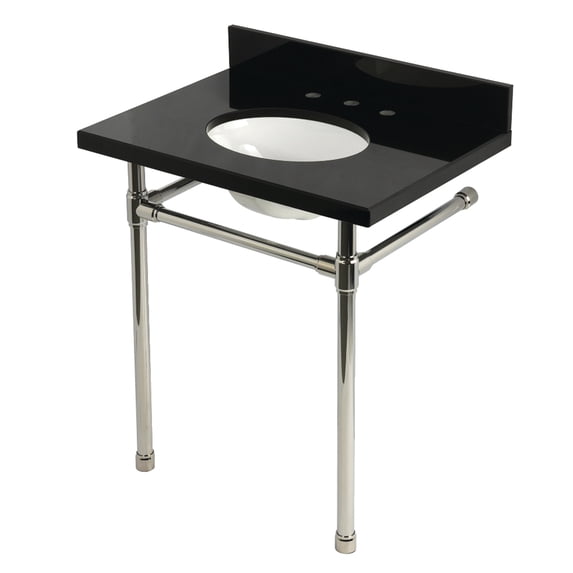 Kingston Brass KVPK30K86ST Dreyfuss 30" Black Granite Console Sink with Stainless Steel Legs (8-Inch, 3-Hole), Black Granite/Polished Nickel