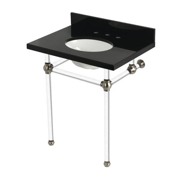Kingston Brass KVPK30KA8 Templeton 30" Black Granite Console Sink with Acrylic Legs (8-Inch, 3-Hole), Black Granite/Brushed Nickel