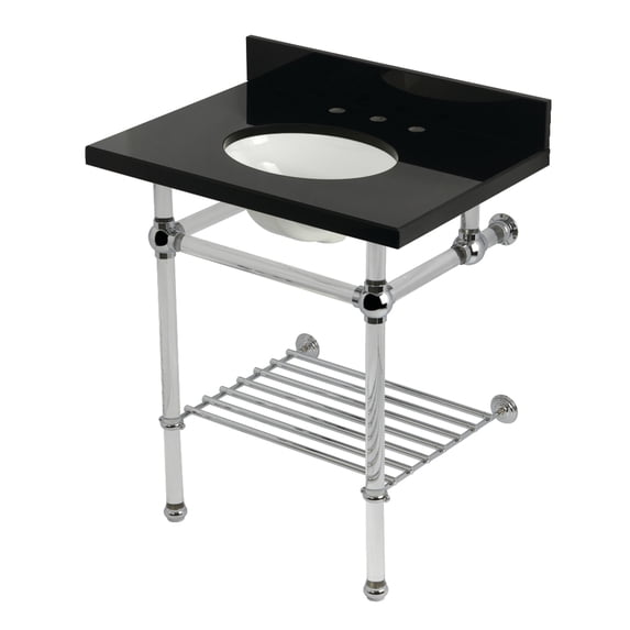 Kingston Brass KVPK30KAB1 Templeton 30" Black Granite Console Sink with Acrylic Legs and Shelf (8-Inch, 3-Hole), Black Granite/Polished Chrome