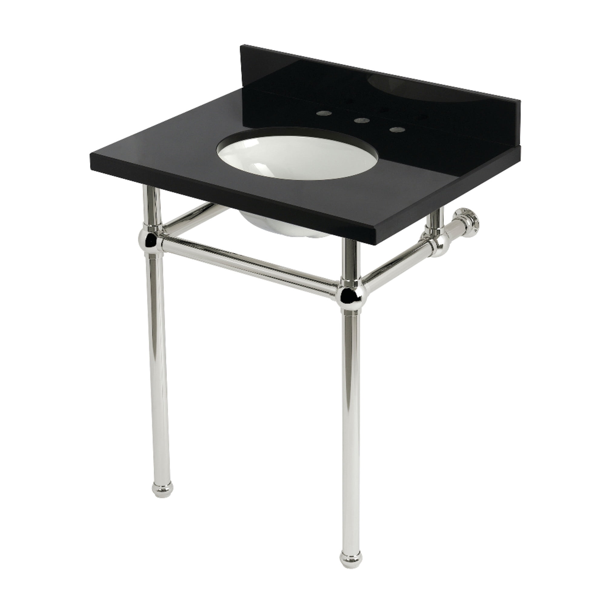 Kingston Brass KVPK30KB6 Templeton 30-Inch Black Granite Console Sink with Brass Legs (8-Inch, 3-Hole) in Black Granite/Polished Nickel