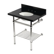 Kingston Brass KVPK30KBB6 Templeton 30-Inch Black Granite Console Sink with Brass Legs and Shelf (8-Inch, 3-Hole) in Black Granite/Polished Nickel