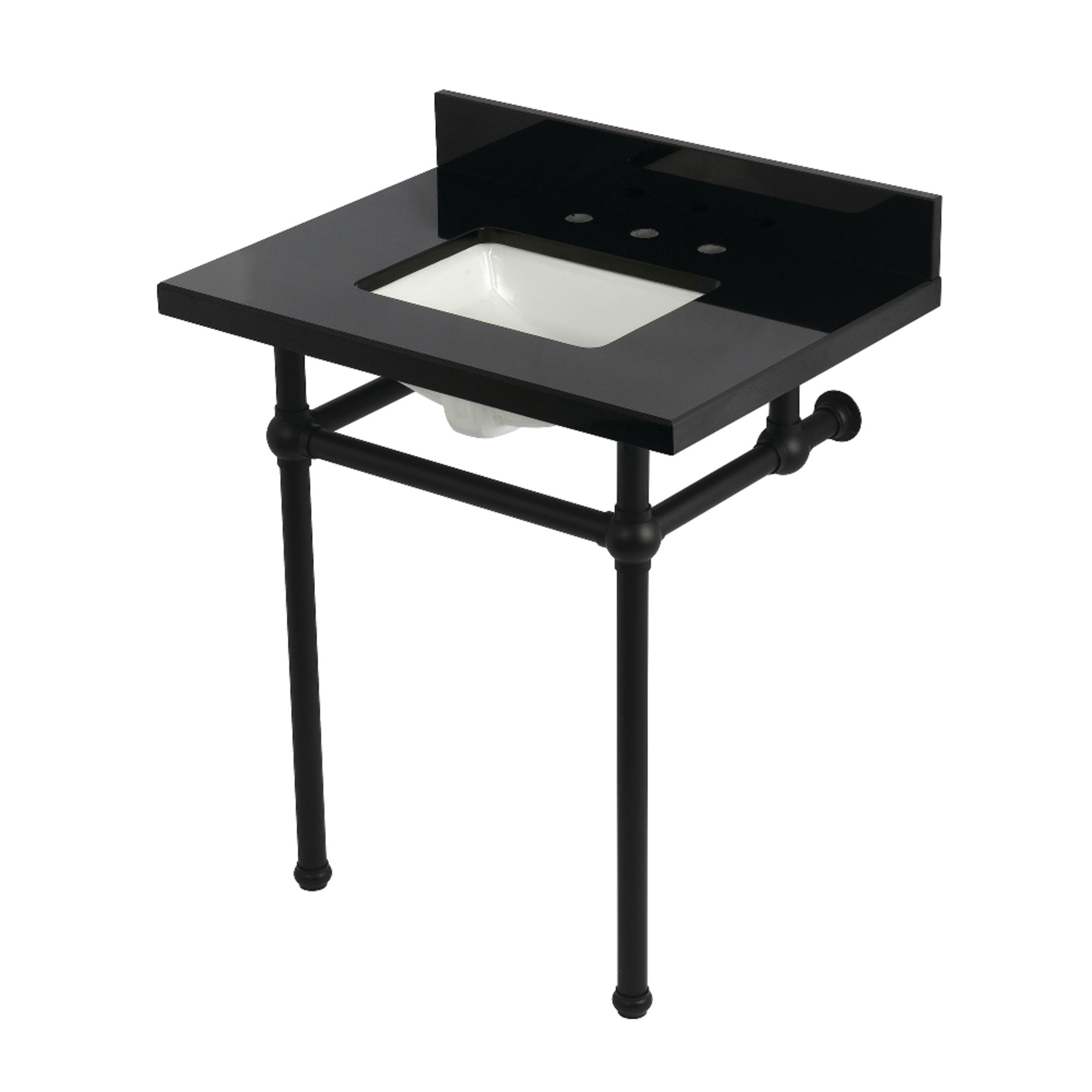 Kingston Brass KVPK30KBSQ0 Templeton 30-Inch Black Granite Console Sink with Brass Legs (8-Inch, 3-Hole) in Black Granite/Matte Black