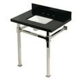thumbnail image 1 of Kingston Brass KVPK30KSQ6 Monarch 30" Black Granite Console Sink with Stainless Steel Legs (8-Inch, 3-Hole), Black Granite/Polished Nickel, 1 of 4