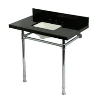 Kingston Brass KVPK36227K381 Imperial 36" Black Granite Console Sink with Stainless Steel Legs (8-Inch, 3-Hole), Black Granite/Polished Chrome