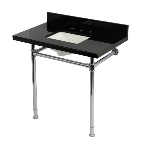 Kingston Brass KVPK36227K381 Imperial 36" Black Granite Console Sink with Stainless Steel Legs (8-Inch, 3-Hole), Black Granite/Polished Chrome