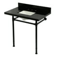 thumbnail image 1 of Kingston Brass KVPK36227K8SQ0 Imperial 36" Black Granite Console Sink with Stainless Steel Legs (8-Inch, 3-Hole), Black Granite/Matte Black, 1 of 4