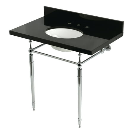 Kingston Brass KVPK3622K81 Edwardian 36" Black Granite Console Sink with Brass Legs (8-Inch, 3-Hole), Black Granite/Polished Chrome