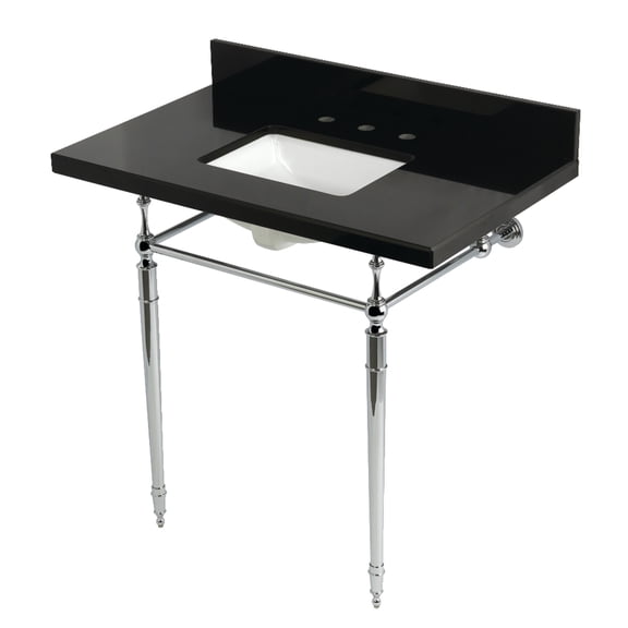 Kingston Brass KVPK3622K8SQ1 Edwardian 36" Black Granite Console Sink with Brass Legs (8-Inch, 3-Hole), Black Granite/Polished Chrome