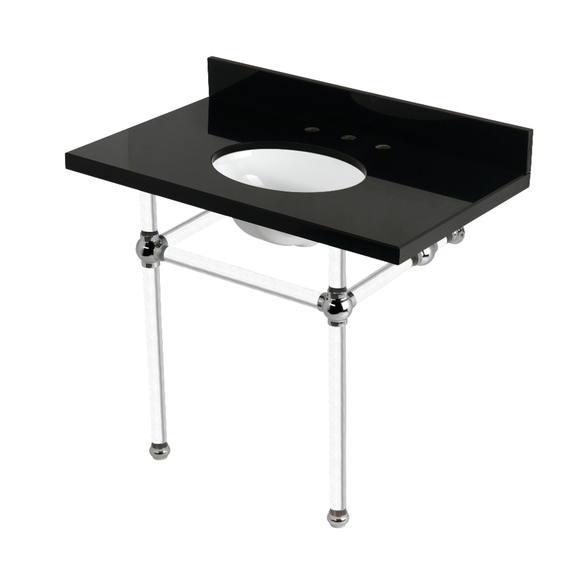 Kingston Brass KVPK3630KA1 Templeton 36" Black Granite Console Sink with Acrylic Legs (8-Inch, 3-Hole), Black Granite/Polished Chrome