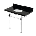 thumbnail image 1 of Kingston Brass KVPK3630KA1 Templeton 36" Black Granite Console Sink with Acrylic Legs (8-Inch, 3-Hole), Black Granite/Polished Chrome, 1 of 4