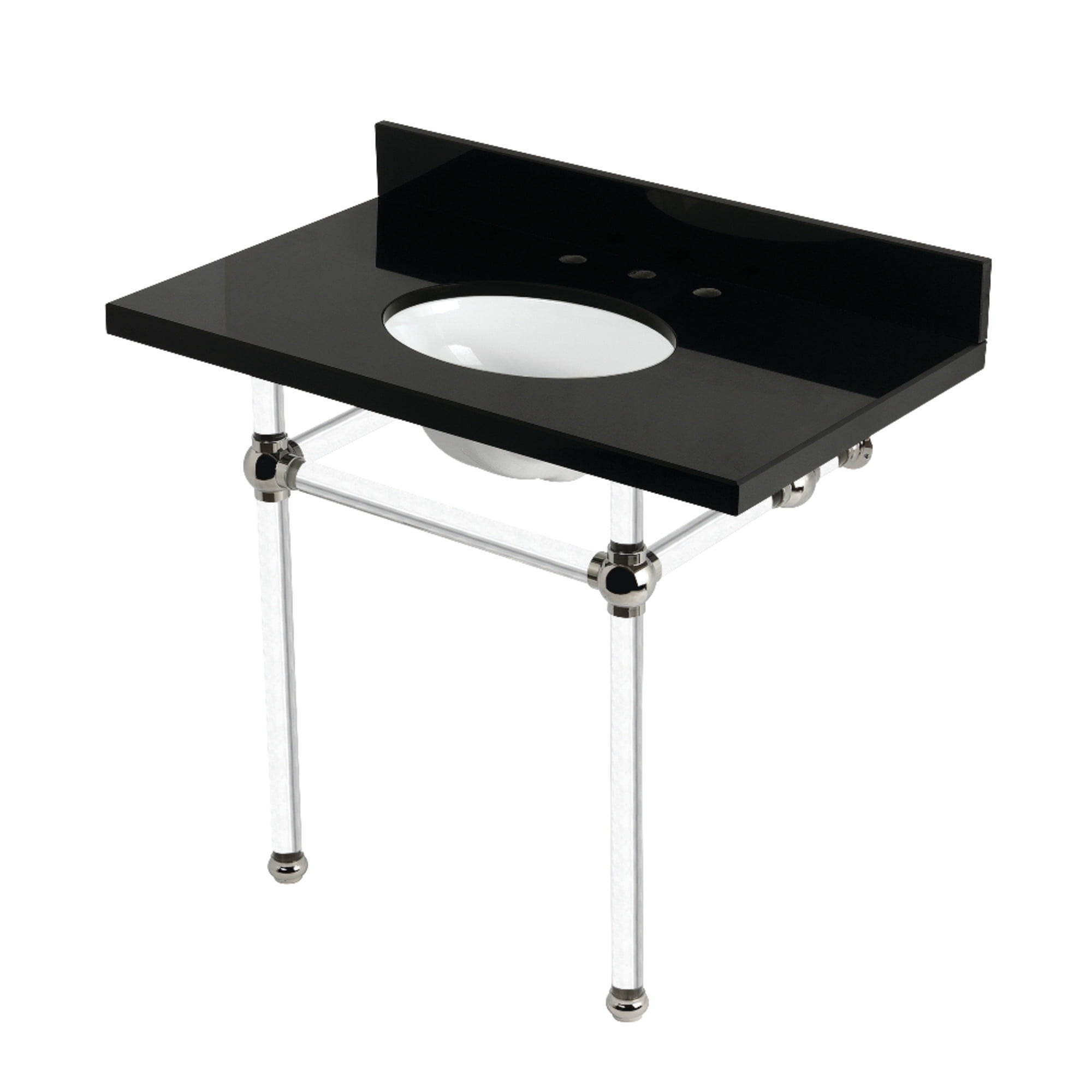 Kingston Brass KVPK3630KA6 Templeton 36" Black Granite Console Sink with Acrylic Legs (8-Inch, 3-Hole), Black Granite/Polished Nickel