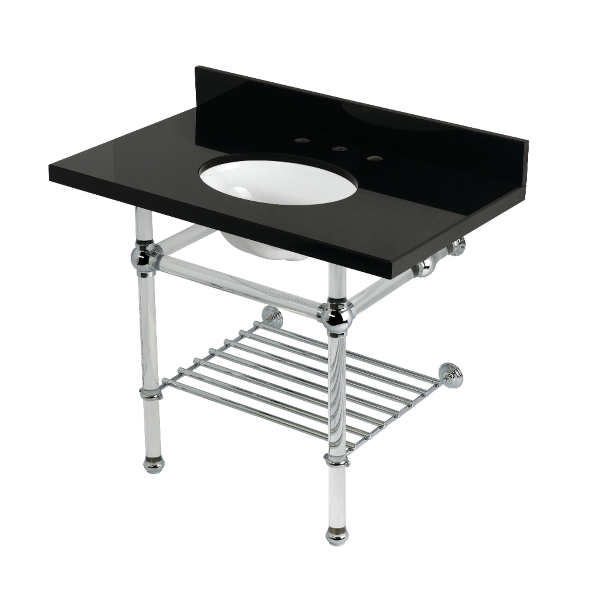 Kingston Brass KVPK3630KAB1 Templeton 36" Black Granite Console Sink with Acrylic Legs and Shelf (8-Inch, 3-Hole), Black Granite/Polished Chrome