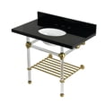thumbnail image 1 of Kingston Brass KVPK3630KAB7 Templeton 36" Black Granite Console Sink with Acrylic Legs and Shelf (8-Inch, 3-Hole), Black Granite/Brushed Brass, 1 of 4